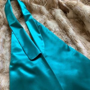 Ellae Lisque Tuxedo Style Satin Dress in Teal